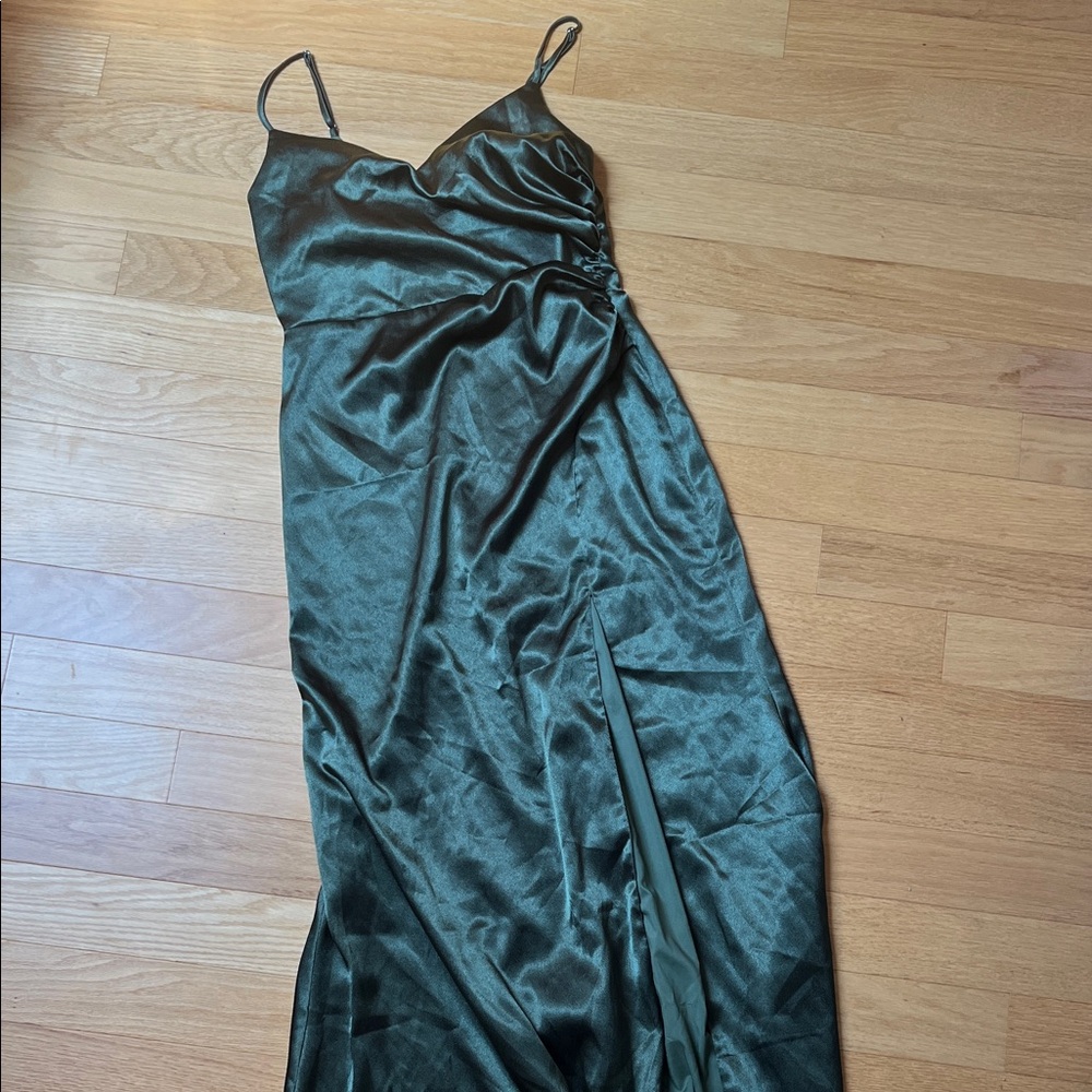 Birdy Grey Forest Green Satin Maxi Dress